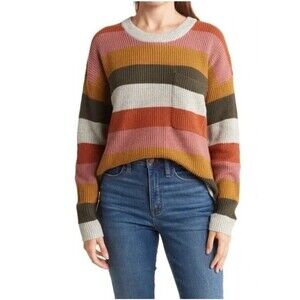 Madewell Thompson Pocket Pullover Sweater Arctic Ice Stripe Size S